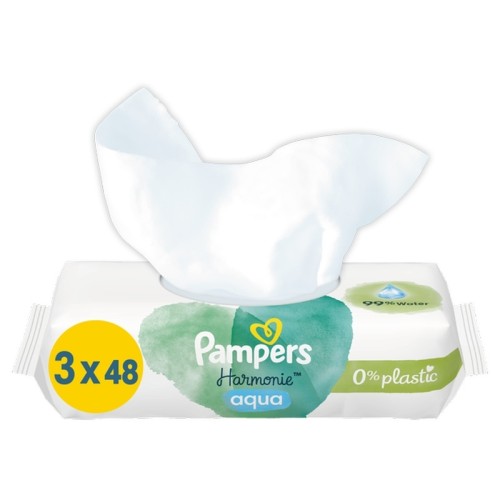Pampers Harmonie Aqua Μωρομάντηλα με 99% Νερό, χωρίς Οινόπνευμα & Άρωμα 3x48τμχ Pampers Harmonie Aqua Μωρομάντηλα με 99% Νερό, χωρίς Οινόπνευμα & Άρωμα 3x48τμχ