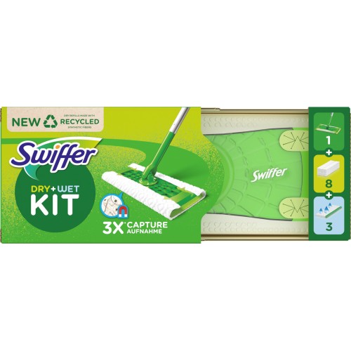 Swiffer Dry & Wet Κιτ Καθαρισμού με 1 Σκούπα, 8 Στεγνά Πανάκια & 3 Υγρά Πανάκια Swiffer Dry & Wet Κιτ Καθαρισμού με 1 Σκούπα, 8 Στεγνά Πανάκια & 3 Υγρά Πανάκια