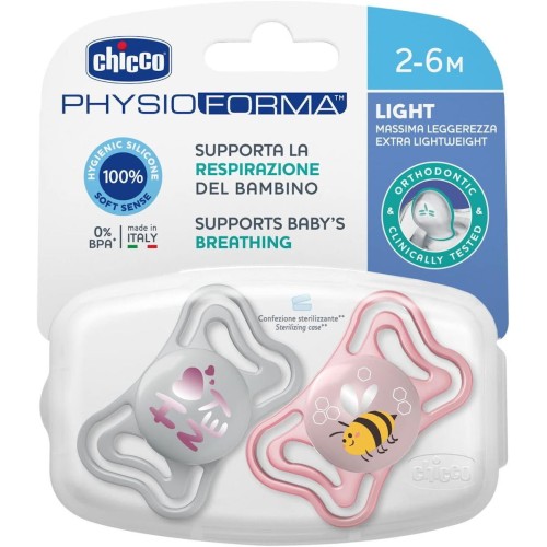 Chicco Πιπίλες Σιλικόνης Light Honey Bee Γκρι-Ροζ για 2-6 μηνών 2τμχ Chicco Πιπίλες Σιλικόνης Light Honey Bee Γκρι-Ροζ για 2-6 μηνών 2τμχ