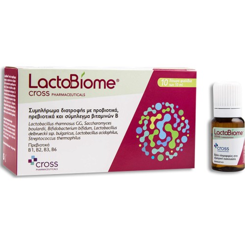 Cross Pharmaceuticals LactoBiome Συμπλήρωμα Προβιοτικών, Πρεβιοτικών & Βιταμινών Β 10x10ml