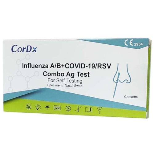 CorDX Influenza A/B & Covid-19/RSV Combo Ag Διαγνωστικό Τεστ Ταχείας Ανίχνευσης Αντιγόνων με Ρινικό Δείγμα 1τμχ