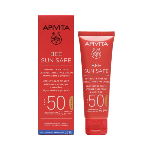 Apivita Bee Sun Safe Αντηλιακή Κρέμα Προσώπου Κατά των Πανάδων & των Ρυτίδων με Χρώμα SPF50, 50ml