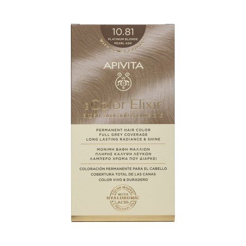 Apivita My Color Elixir Permanent Hair Color with Argan, Avocado & Olive Oils 10.81 Platinum Blonde Pearl Ash