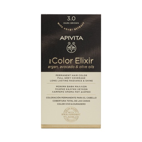 Apivita My Color Elixir Permanent Hair Color with Argan, Avocado & Olive Oils 3.0 Dark Brown