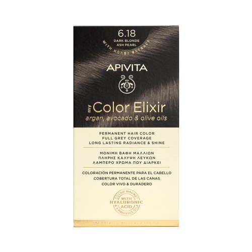 Apivita My Color Elixir Μόνιμη Βαφή Μαλλιών με Έλαιο Ελιάς, Argan και Αβοκάντο 6.18 Ξανθό Σκούρο Σαντρέ