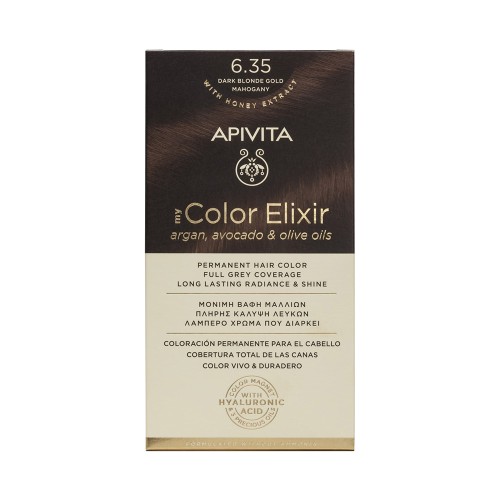 Apivita My Color Elixir Μόνιμη Βαφή Μαλλιών με Έλαιο Ελιάς, Argan και Αβοκάντο 6.35 Ξανθό Σκούρο Μελί Μαονί