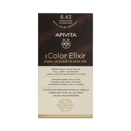 Apivita My Color Elixir Μόνιμη Βαφή Μαλλιών με Έλαιο Ελιάς, Argan και Αβοκάντο 6.43 Ξανθό Σκούρο Χάλκινο Μελί