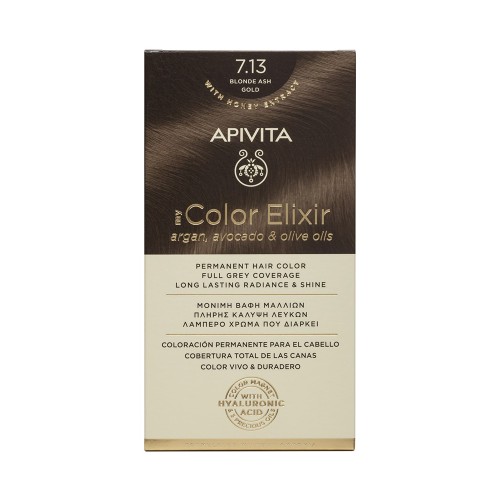 Apivita My Color Elixir Μόνιμη Βαφή Μαλλιών με Έλαιο Ελιάς, Argan και Αβοκάντο 7.13 Ξανθό Σαντρέ Μελί