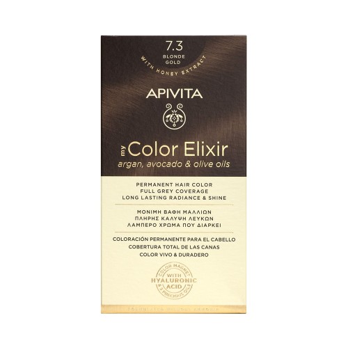 Apivita My Color Elixir Μόνιμη Βαφή Μαλλιών με Έλαιο Ελιάς, Argan και Αβοκάντο 7.3 Ξανθό Χρυσό