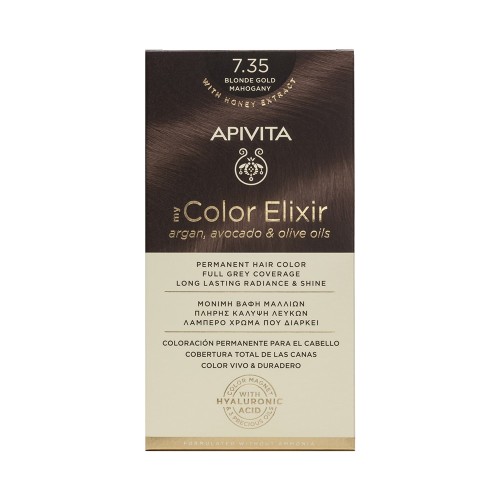 Apivita My Color Elixir Μόνιμη Βαφή Μαλλιών με Έλαιο Ελιάς, Argan και Αβοκάντο 7.35 Ξανθό Μελί Μαονί