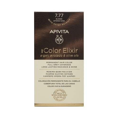 Apivita My Color Elixir Μόνιμη Βαφή Μαλλιών με Έλαιο Ελιάς, Argan και Αβοκάντο 7.77 Ξανθό Έντονο Μπεζ