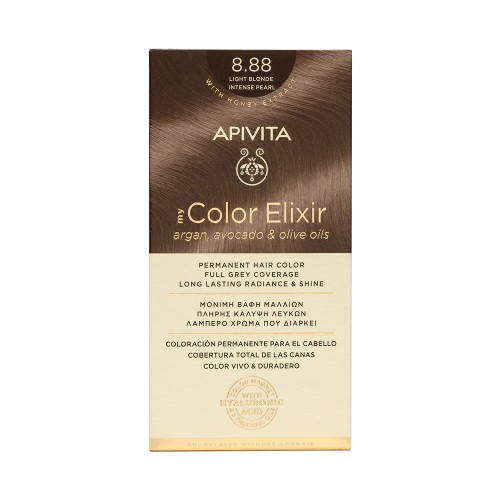 Apivita My Color Elixir Μόνιμη Βαφή Μαλλιών με Έλαιο Ελιάς, Argan και Αβοκάντο 8.88 Ξανθό Ανοιχτό Έντονο Περλέ