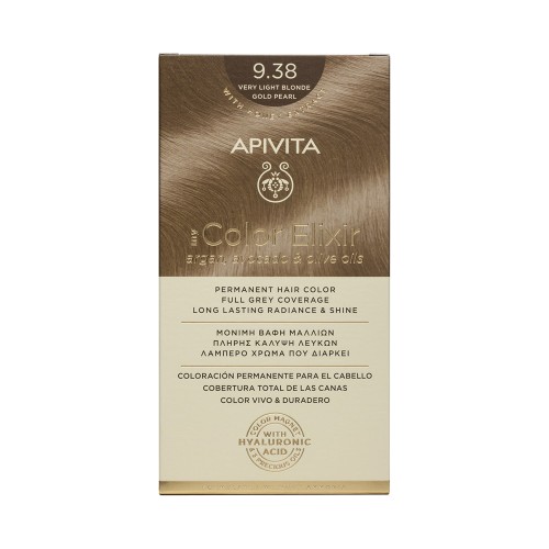 Apivita My Color Elixir Permanent Hair Color with Argan, Avocado & Olive Oils 9.38 Very Light Blonde Gold Pearl Apivita My Color Elixir Permanent Hair Color with Argan, Avocado & Olive Oils 9.38 Very Light Blonde Gold Pearl