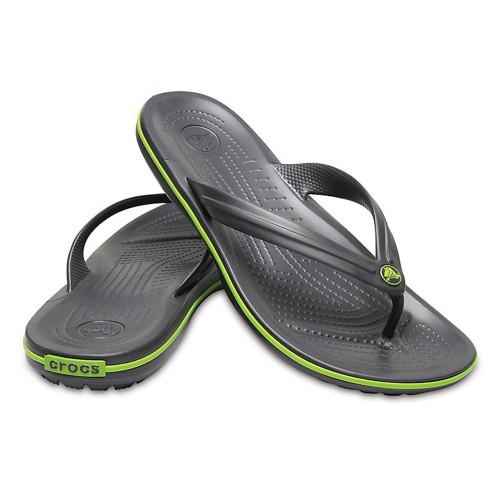 Crocs Crocband Flip Σαγιονάρες 11033-0A1 Γκρί με Πράσινη Ρίγα