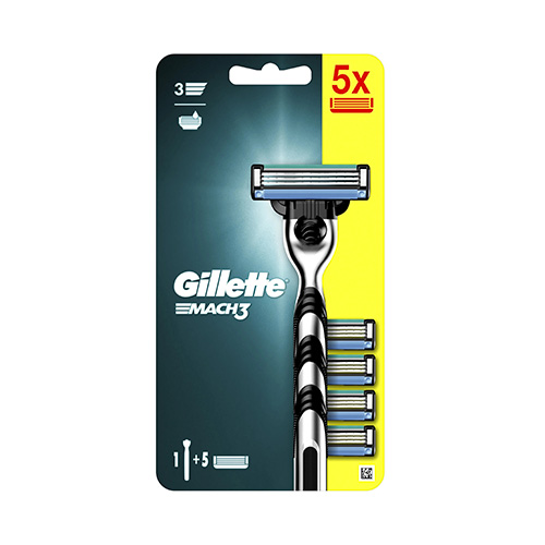 Gillette Mach3 Ανταλλακτικές Κεφαλές Ανδρικής 5τμχ & ΔΩΡΟ Λαβή