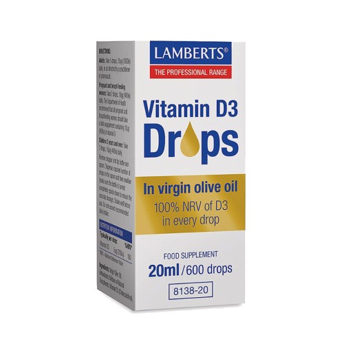 Lamberts Vitamin D3 Drops Συμπλήρωμα Διατροφής Βιταμίνης D3 20ml/600 Drops