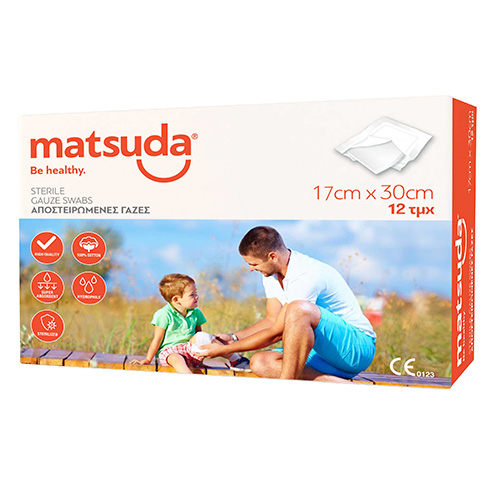 Matsuda Sterile Gauze Swabs Γάζα Αποστειρωμένη 17x30cm 12τμχ