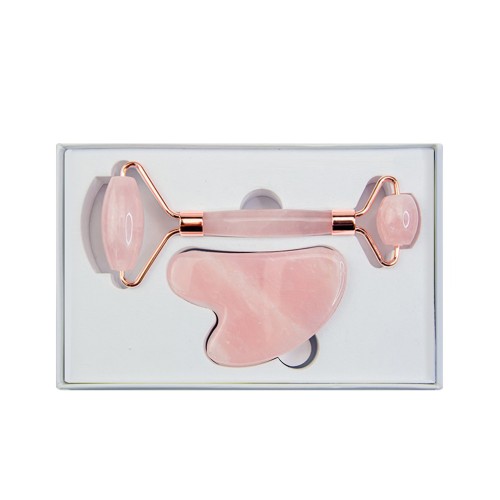 Jade Roller Rose Quartz Roller με Gua Sha Ρολό για Μασάζ Προσώπου
