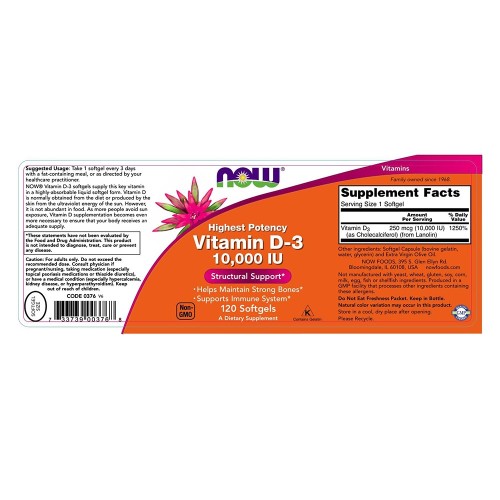 Now Foods Vitamin D3 10.000 IU 120 Softgels