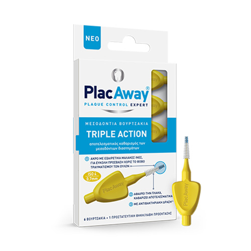 PlacAway Triple Action Μεσοδόντια Βουρτσάκια 0.7mm Κίτρινα 6τμχ