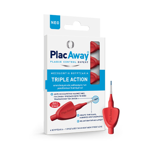 PlacAway Triple Action Μεσοδόντια Βουρτσάκια 0.5mm Κόκκινα 6τμχ