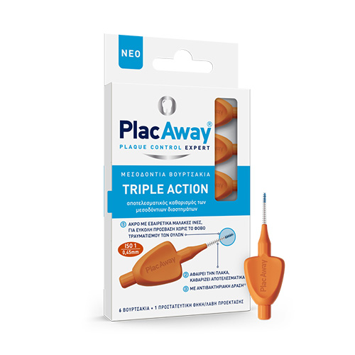 PlacAway Triple Action Μεσοδόντια Βουρτσάκια 0.45mm Πορτοκαλί 6τμχ PlacAway Triple Action Μεσοδόντια Βουρτσάκια 0.45mm Πορτοκαλί 6τμχ
