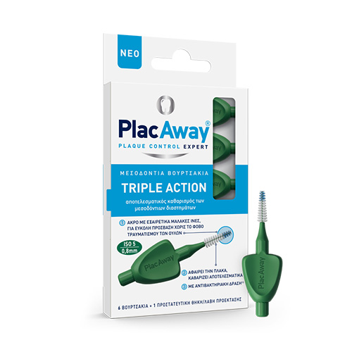 PlacAway Triple Action Μεσοδόντια Βουρτσάκια 0.8mm Πράσινα 6τμχ