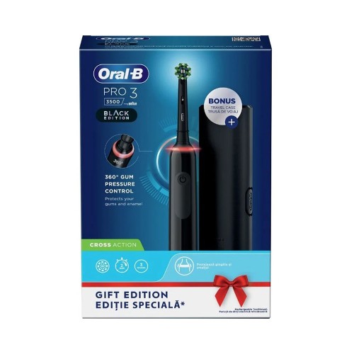 Oral-B Pro 3 3500 Black Edition Ηλεκτρική Οδοντόβουρτσα με Δώρο Θήκη Ταξιδίου