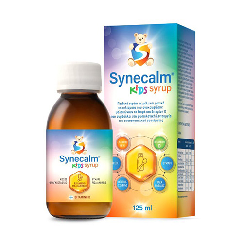 Syndesmos Synecalm Kids Syrup Παιδικό Σιρόπι με Μέλι & Βιταμίνη D με Γεύση Φράουλα 125ml