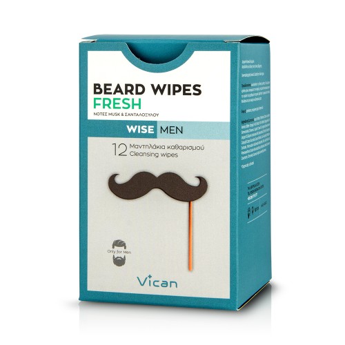 Vican Wise Men Beard Wipes Fresh Μαντηλάκια Καθαρισμού για τη Γενειάδα, 12τμχ