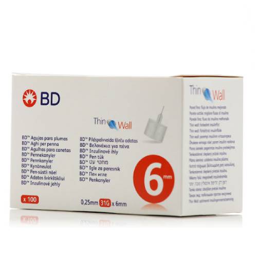 BD Thin Wall Βελόνες για Πένα Ινσουλίνης 31G x 6mm 100τμχ BD Thin Wall Βελόνες για Πένα Ινσουλίνης 31G x 6mm 100τμχ