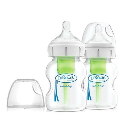 Dr. Brown's Natural Flow Options + Glass Bottle with Wide Neck & Silicone Nipple 2x150ml - WB52700