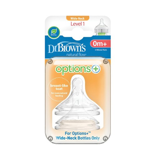 Dr. Brown's Silicone Nipples for Baby Bottle Options+ with Wide Neck 0-3m 2pcs