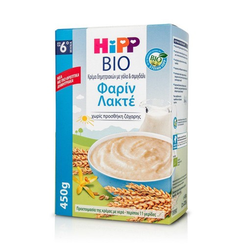 Hipp Bio Φαρίν Λακτέ Κρέμα Δημητριακών με Γάλα και Σιμιγδάλι 450g