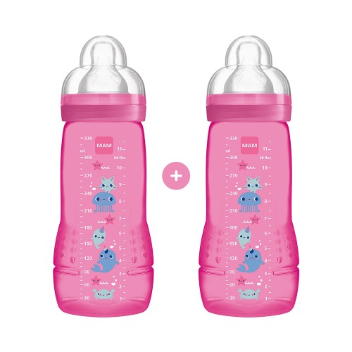 Mam Easy Active Baby Bottle Πλαστικό Μπιμπερό με Θηλή Σιλικόνης 4m+ 2x330ml (365S) - Φούξια Βυθός