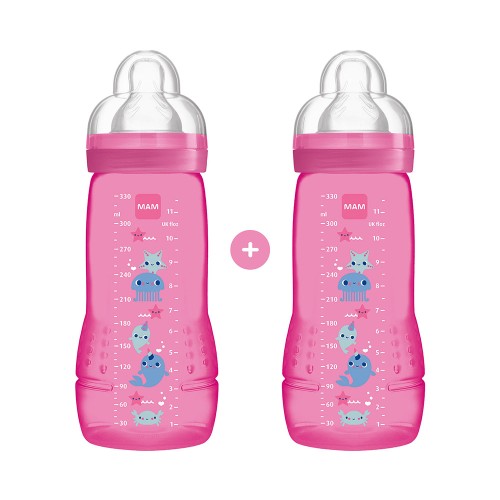 Mam Easy Active Baby Bottle Πλαστικό Μπιμπερό με Θηλή Σιλικόνης 4m+ 2x330ml (365S) - Φούξια Βυθός