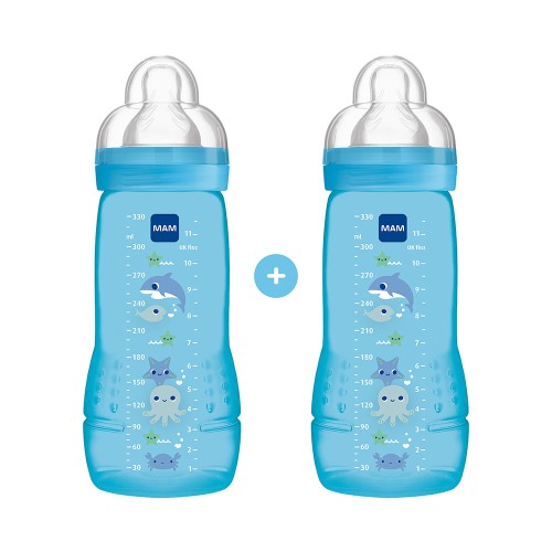 Mam Easy Active Baby Bottle Πλαστικό Μπιμπερό με Θηλή Σιλικόνης 4m+ 2x330ml (365S) - Μπλε