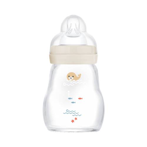 Mam Feel Good Γυάλινο Μπιμπερό με Θηλή Σιλικόνης (0+) 170ml - Κρεμ (370SUc)