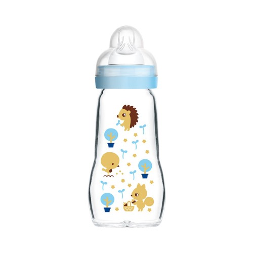 Mam Feel Good Baby Bottle Γυάλινο Μπιμπερό με Θηλή Σιλικόνης 2m+ 260ml (375S1) - Μπλε