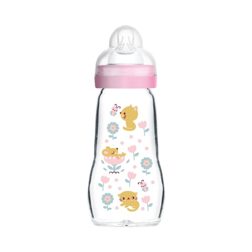 Mam Feel Good Baby Bottle Γυάλινο Μπιμπερό με Θηλή Σιλικόνης 2m+ 260ml (375S1) - Ροζ