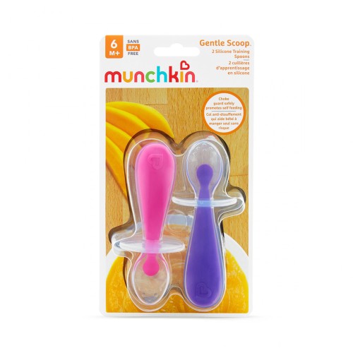 Munchkin Gentle Training Silicone Spoons Μαλακά Κουταλάκια Σιλικόνης (6m+) 2τμχ Ροζ/Μωβ
