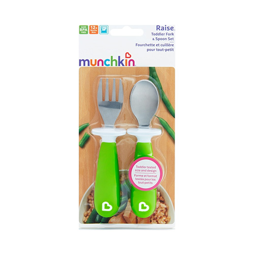 Munchkin Raise Toddler Fork & Spoon Σετ Κουταλοπίρουνο 12m+, 2τμχ - Πράσινο