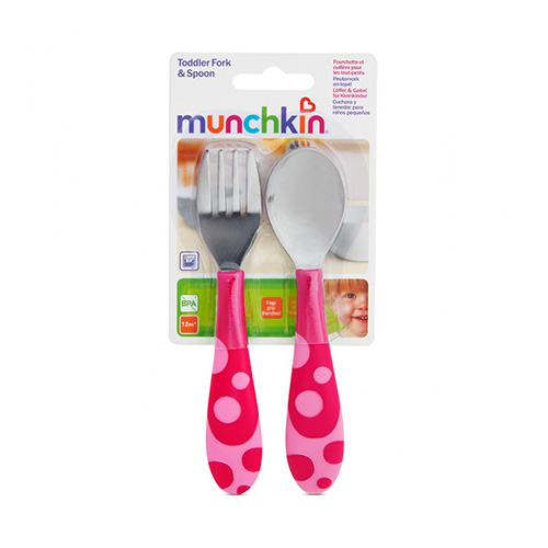Munchkin Toddler Fork & Spoon Set Βρεφικό Σετ Πιρούνι-Κουτάλι (12m+) 2τμχ - Ροζ (11404)