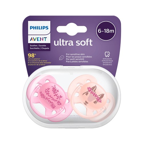 Philips Avent SCF223/04 Ultra Soft Ορθοδοντική Πιπίλα Σιλικόνης 6-18m Ροζ/Σομόν, 2τμχ