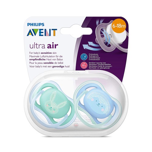 Philips Avent SCF344/22 Ultra Air Ορθοδοντική Πιπίλα Σιλικόνης 6-18m Γαλάζιο/Πράσινο, 2τμχ