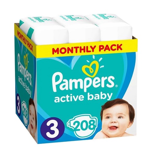 Pampers Active Baby Dry Monthly Pack No.3 (6-10kg) Βρεφικές Πάνες, 208 τεμάχια