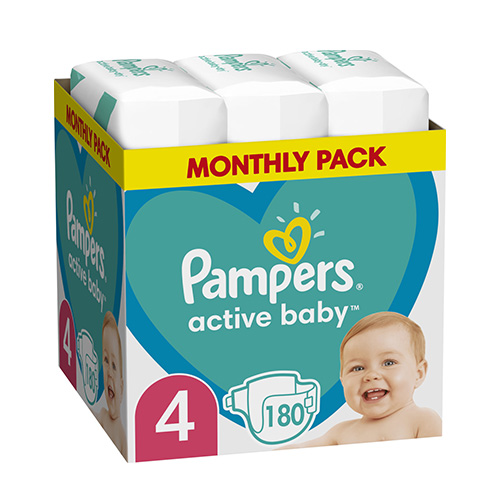 Pampers Active Baby Monthly Pack No.4 (9-14kg) Βρεφικές Πάνες 180τμχ