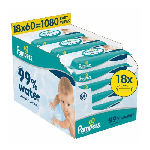Pampers Μωρομάντηλα με 99% Νερό, χωρίς Οινόπνευμα & Parabens 18x60τμχ