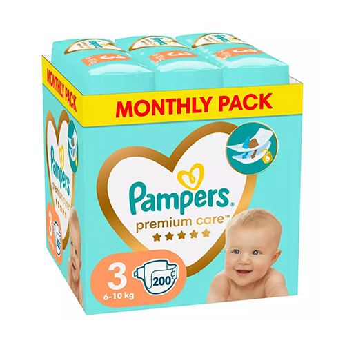 Pampers Premium Care Monthly Pack Πάνες Νο3 (6-10Κg) 200τμχ
