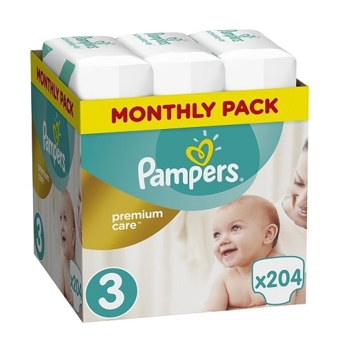 Pampers Premium Care Monthly Pack Πάνες Νο3 (6-10Κg) 204τμχ